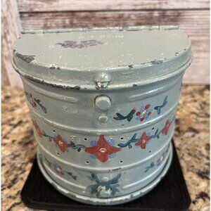 Vintage My Buddy Galvanized Metal Worm Belt Waist Lidded Can Hand Painted